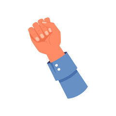 Raised up hand of a protester, arm gesture in demonstration. Riot or objection, expressing problems and claims in public. Vector in flat cartoon style