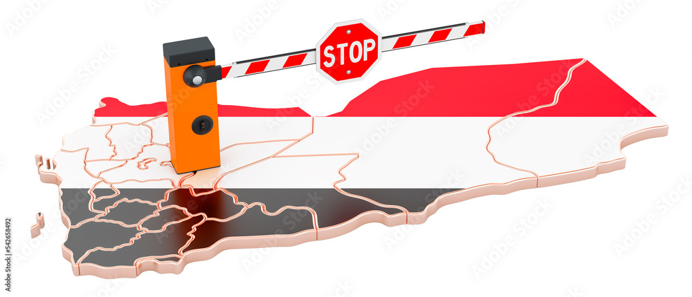Poster border in yemen. customs and border protection concept. 3d rendering