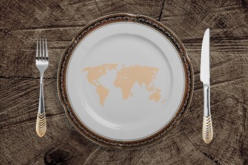 Classic world map in white plate