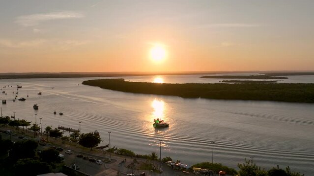 Sunset sky at Aracaju Brazil. Famous Sunset Edge at Aracaju Brazil. Sergipe state at Northeast. Vacation destination. Tropical destination. Vacation Travel. Aracaju Sergipe. Aracaju Brazil.