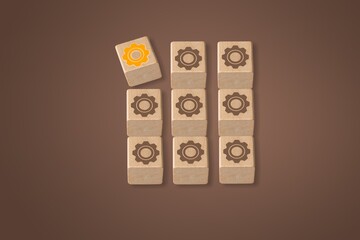 Set of wooden cubes or blocks with gears images