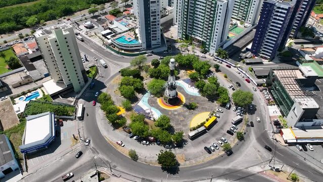 Aracaju Sergipe. Aracaju Brazil. Panning wide cityscape of Old Lighthouse Roundabout at Aracaju capital city of Sergipe at Brazil. Aerial urban lighthouse downtown cityscape.