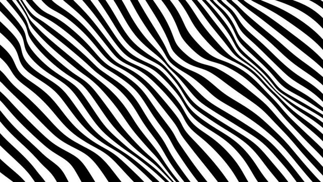 Abstract diagonal striped black and white optical illusion three dimensional geometrical wave shape pattern illustration motion graphics background