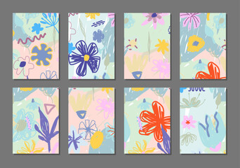 Fototapeta na wymiar Set of beautiful modern creative abstract cards with floral elements. Vector illustration. Trendy abstract design background.