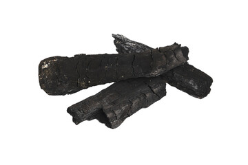 Charcoal is burned from hardwood isolated on white background.