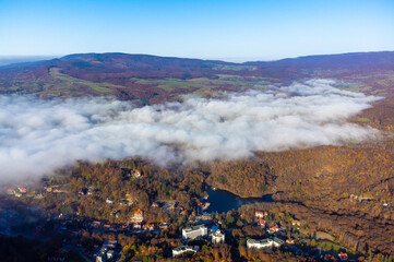 Sovata resort - Romania in an autumn morning seen from above