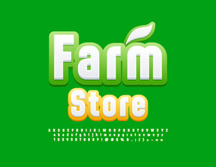 Vector marketing poster Farm Store. Bright creative Font. Elegant Alphabet Letters and Numbers set