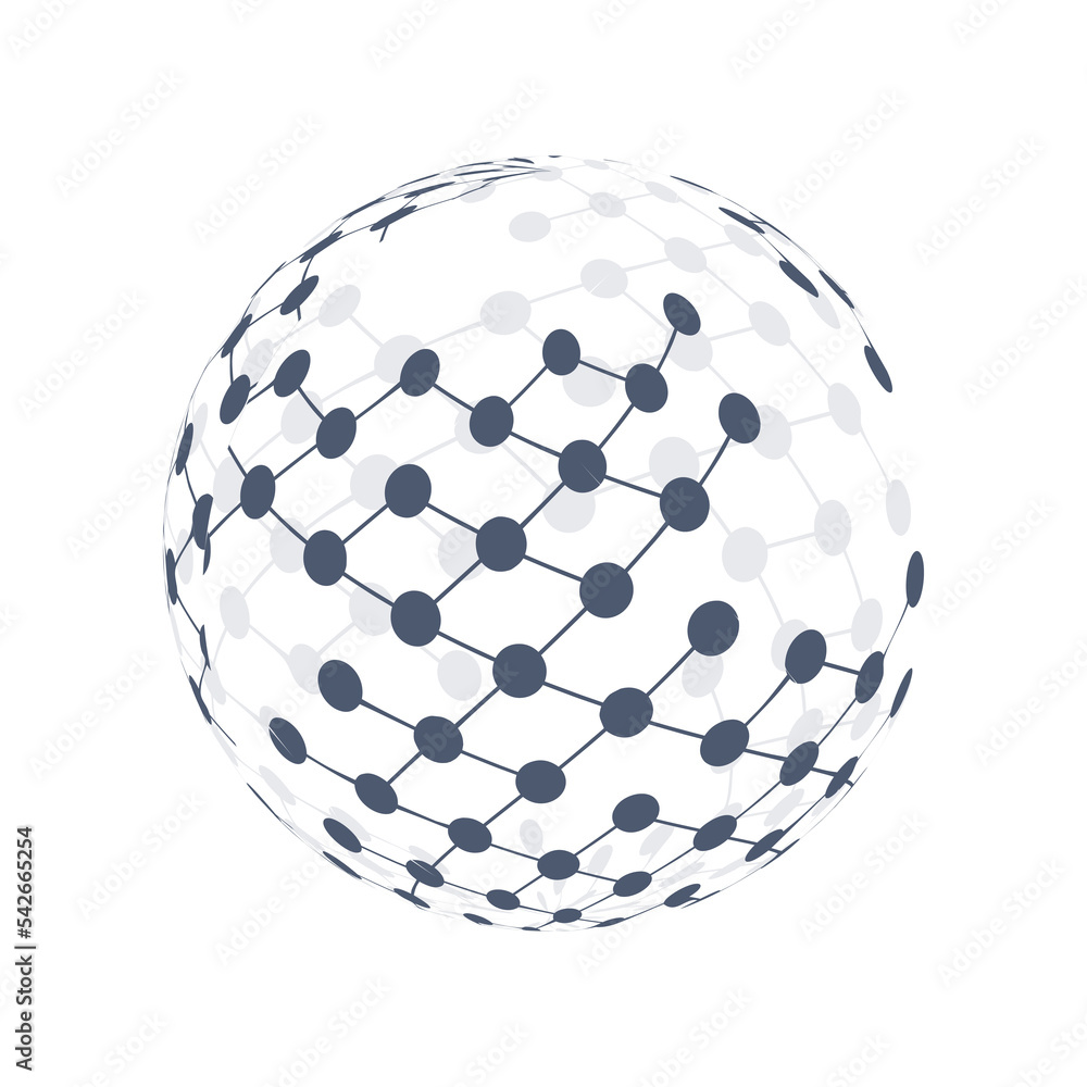 Poster global networks - grey transparent polygonal globe design, connected nodes - it, technology, telecom