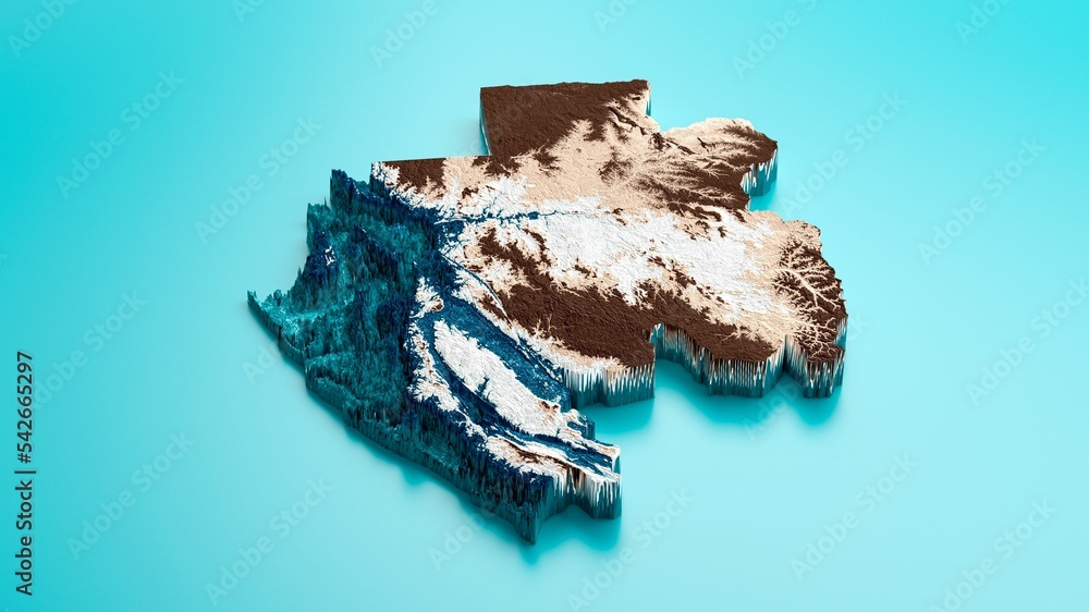 Poster 3d rendering of the gabon map on a blue background