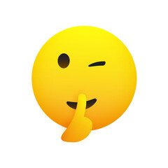 Winking, Shushing Face Showing Make Silence Sign - Cheeky Emoji Face Gestures, Showing Warning, Stay Quiet, Don't tell, Keep the Secret - Emoticon Design on Transparent Background