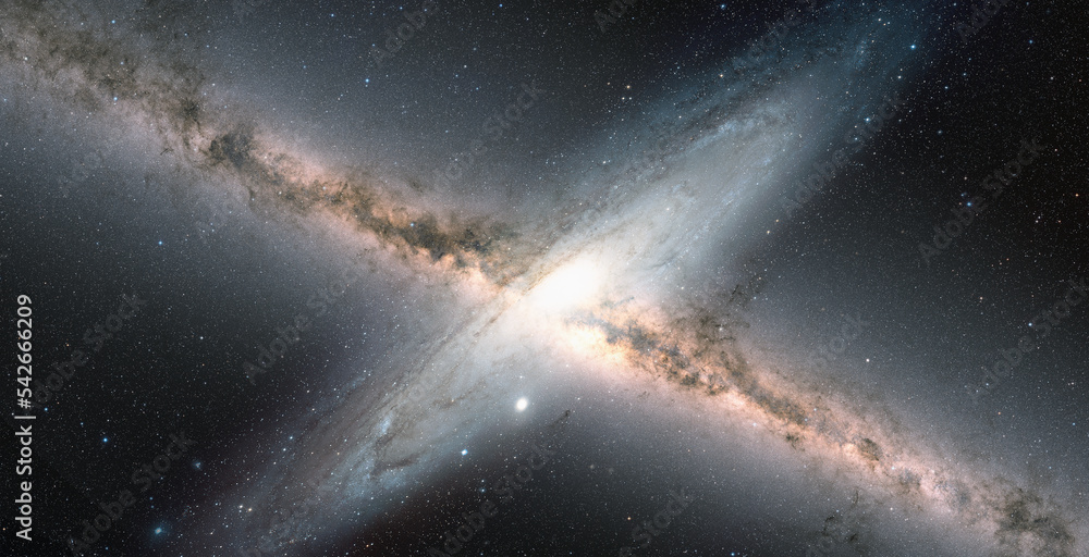 Poster galactic disaster - andromeda galaxy collide with milky way galaxy 