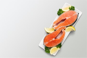 Tasty fresh salmon fish on the desk