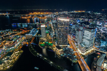Fototapeta na wymiar 神奈川県横浜市 横浜ランドマークタワー展望台から見るみなとみらいの夜景