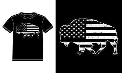 American Bison Buffalo With American Flag T-Shirt