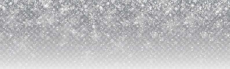 Seamless realistic falling snow or snowflakes. Isolated on transparent background - stock vector.