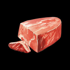 Raw meat watercolor illustration isolated on background