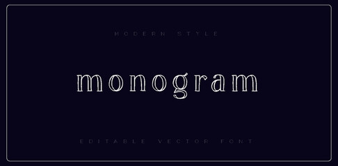 Monogram lined text minimal modern alphabet fonts template on dark background. Abstract urban lined rounded line font typography typeface uppercase. vector illustration