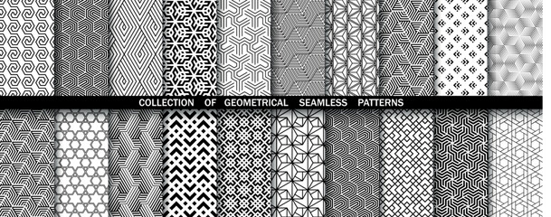 Geometric set of seamless black and white patterns. Simpless vector graphics