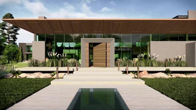 3d animation of architectural design of a residential building. Residential building interior and exterior design 3d visualization. Modern residential building architectural design sample.
