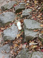 Bukhansan National Park - autumn mountains. hiking Korean mountains. mountain landscapes in autumn. trekking. rise to the top of the mountain. the sole of the shoe came off and remained on the roadhik