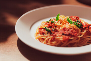 Noodle on plate. delicious italian pasta food. 3d image illustration