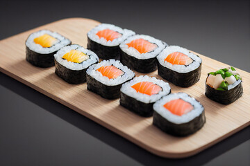 raw sushi roll. Japanese culture. 3d image illustration