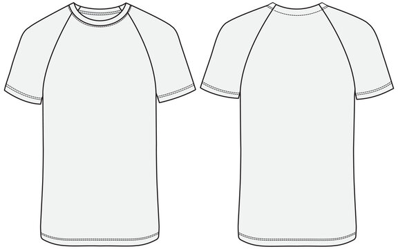 raglan t shirt flat sketch vector illustration. technical cad drawing template.