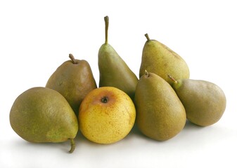 various sweet and juicy pears close up