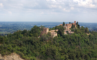 Fototapeta na wymiar Abbey of Monteveglio Bologna, in the background view of the Po Valley, Emilia Romagna Region Italy