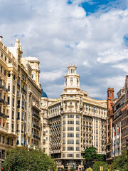 Fototapeta na wymiar Architecture and buildings over Plaza del Ayuntamiento, Valencia, Spain, Europe