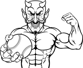 Fototapeta premium Devil Baseball Sports Mascot Holding Ball