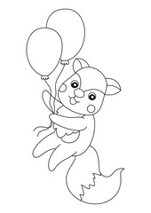 cartoon cute fox with balloon for coloring page