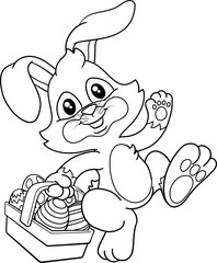Easter Bunny Rabbit Eggs Basket Cartoon