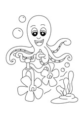cartoon cute squid for coloring page