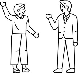 Outline drawing cartoon business people. Doodle characters illustration