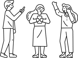 Fototapeta premium Outline drawing cartoon business people. Doodle characters illustration