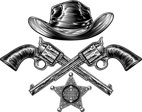 Cowboy Hat with Sheriff Star with Crossed Pistols