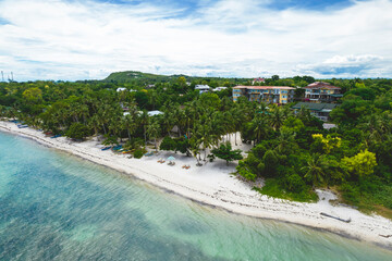 Fototapeta na wymiar Aerial of resorts along Libaong Beach in Panglao, Bohol.