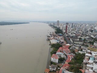 Fototapeta premium Aerial shot of Guayaquil city and river, Ecuador