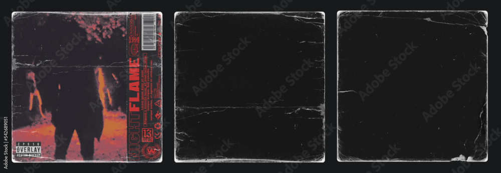 Wall mural realistic distressed edge paper texture overlay for album cover art vector mockup. subtle worn edge 
