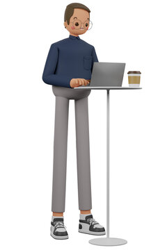 Young man standing using laptop Elements and illustration