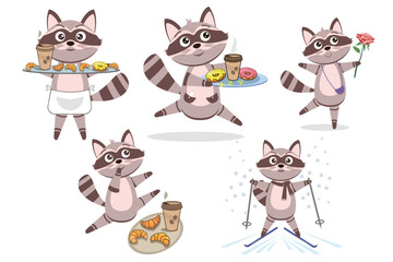Animals. Funny little raccoon. Vector drawing, background, design.