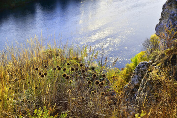 Autumn panorama of the Sylva river valley from the top of Mount Podkamennaya