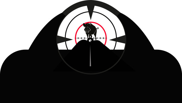 Viseur d'un fusil avec cible et sanglier en ligne de mire
