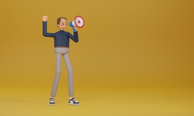 man speaking through megaphone, Person 3d cartoon character illustration