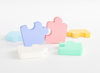 Jigsaw puzzle connecting, Symbol of teamwork, Problem-solving, Cooperation, Partnership, Strategy jigsaw business concept, 3d rendering.