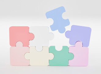 Jigsaw puzzle connecting, Symbol of teamwork, Problem-solving, Cooperation, Partnership, Strategy jigsaw business concept, 3d rendering.