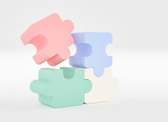 Jigsaw puzzle connecting, Symbol of teamwork, Problem-solving, Cooperation, Partnership, Strategy jigsaw business concept, 3d rendering.
