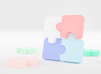 Jigsaw puzzle connecting, Symbol of teamwork, Problem-solving, Cooperation, Partnership, Strategy jigsaw business concept, 3d rendering.