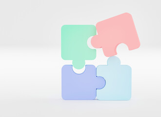 Jigsaw puzzle connecting, Symbol of teamwork, Problem-solving, Cooperation, Partnership, Strategy jigsaw business concept, 3d rendering.
